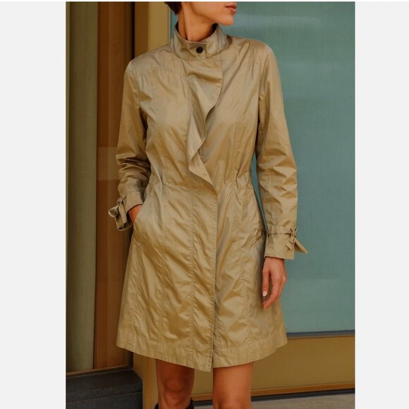 Ruffled Trench/Rain coat Cole Haan XS Tan/Beige - Picture 1 of 7